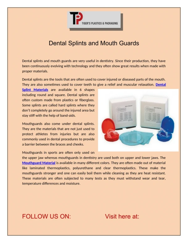 Dental Splints and Mouth Guards