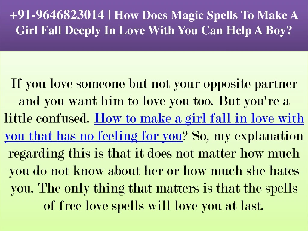 91 9646823014 how does magic spells to make a girl fall deeply in love with you can help a boy