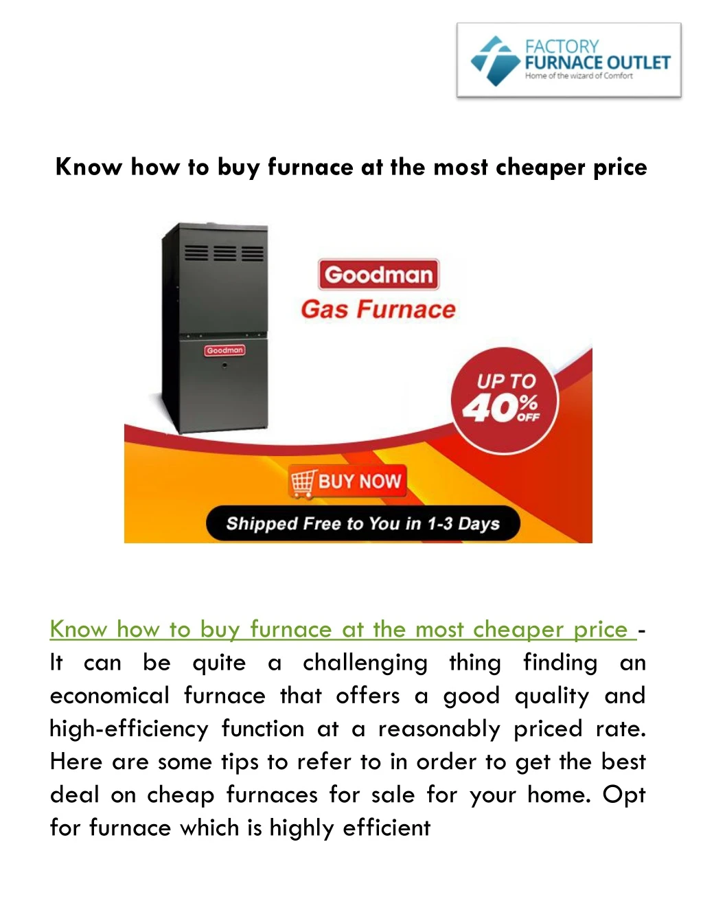 know how to buy furnace at the most cheaper price