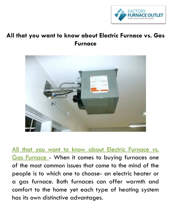 All that you want to know about Electric Furnace vs. Gas Furnace