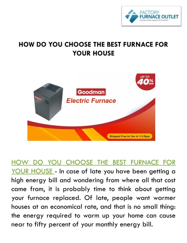 HOW DO YOU CHOOSE THE BEST FURNACE FOR YOUR HOUSE?