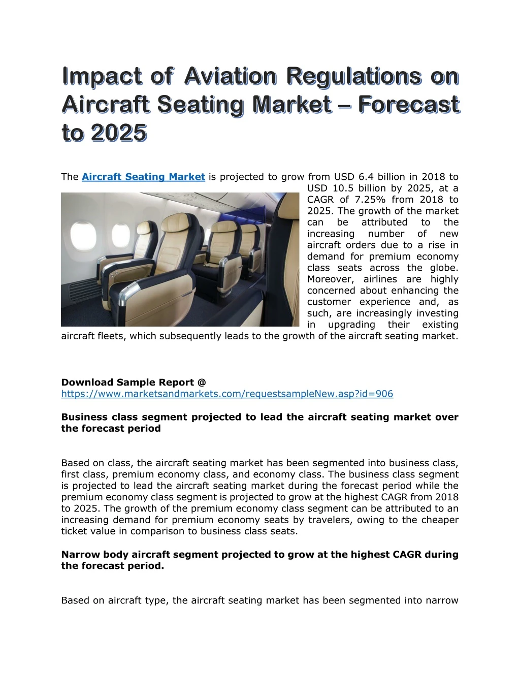 the aircraft seating market is projected to grow