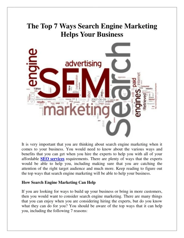 The Top 7 Ways Search Engine Marketing Helps Your Business