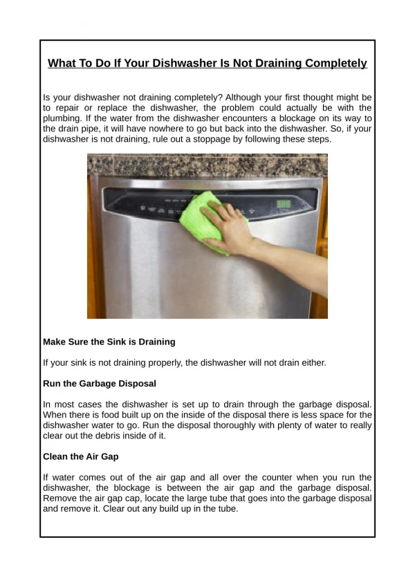 What To Do If Your Dishwasher Is Not Draining Completely