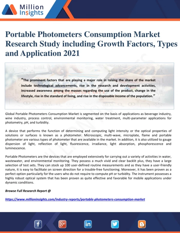 Portable Photometers Consumption Market Research Study including Growth Factors, Types and Application 2021