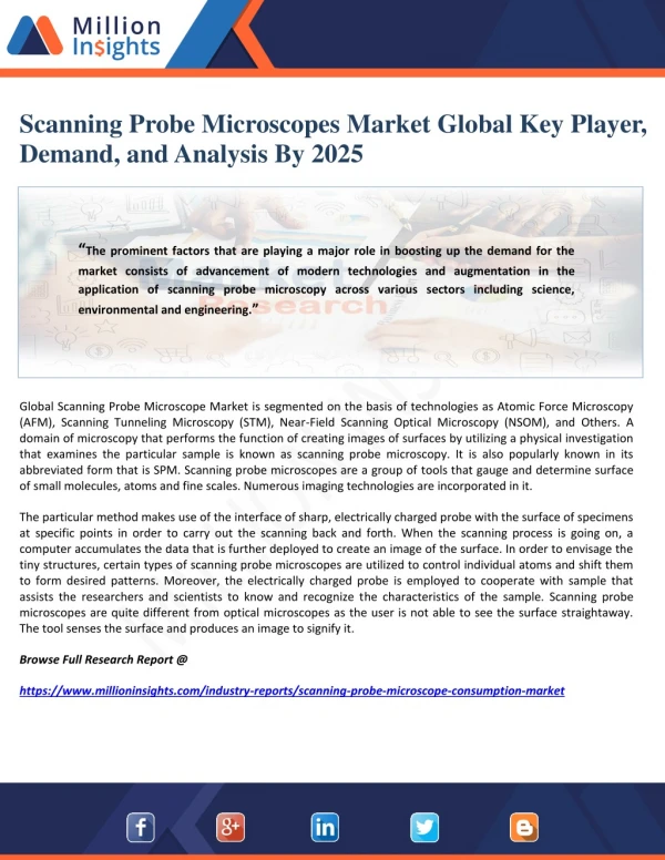 Scanning Probe Microscopes Market Global Key Player, Demand, and Analysis By 2025