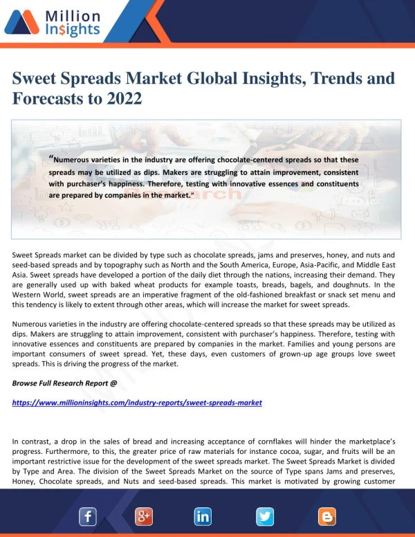 Sweet Spreads Market Global Insights, Trends and Forecasts to 2022