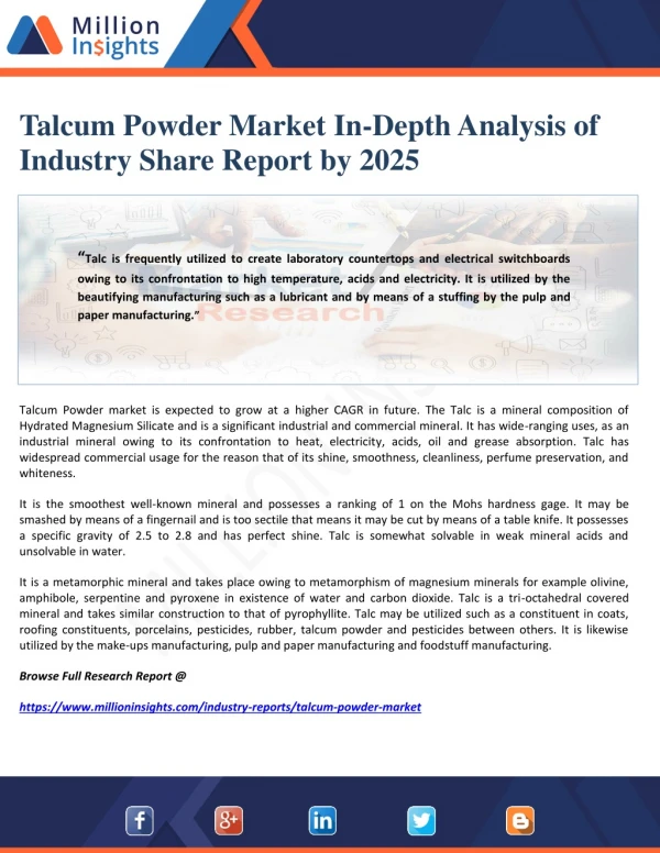 Talcum Powder Market In-Depth Analysis of Industry Share Report by 2025