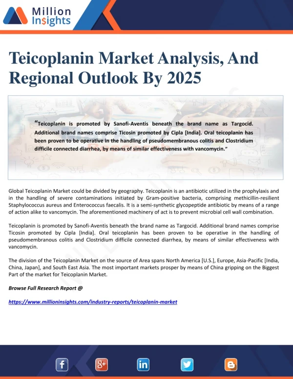 Teicoplanin Market Analysis, And Regional Outlook By 2025
