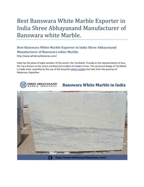 Best Banswara White Marble Exporter in India Shree Abhayanand Manufacturer of Banswara white Marble