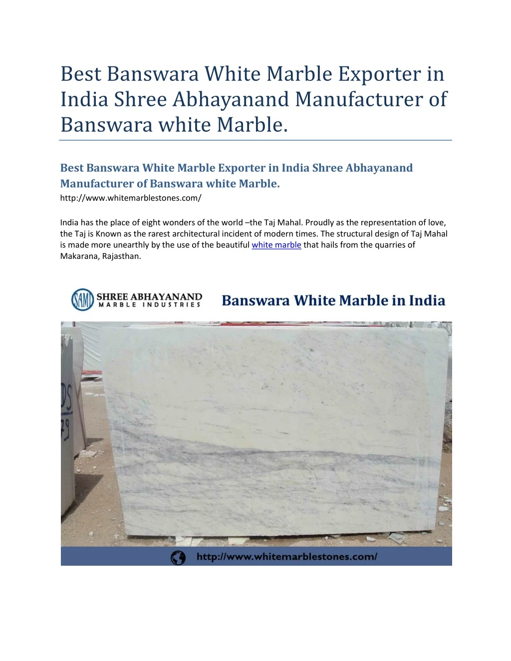 best banswara white marble exporter in india
