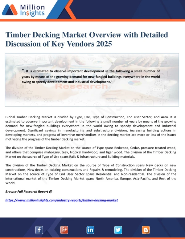 Timber Decking Market Overview with Detailed Discussion of Key Vendors 2025