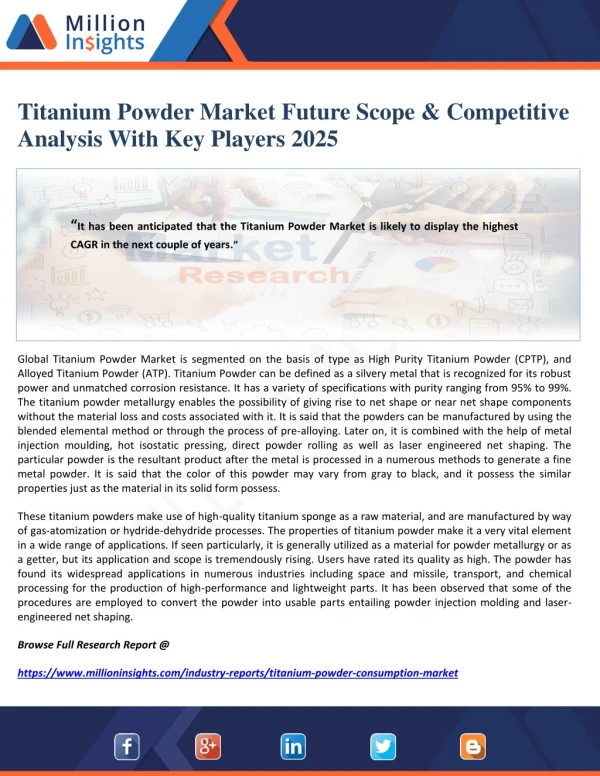 Titanium Powder Market Future Scope & Competitive Analysis With Key Players 2025