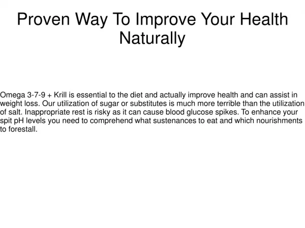 Proven Way To Improve Your Health Naturally