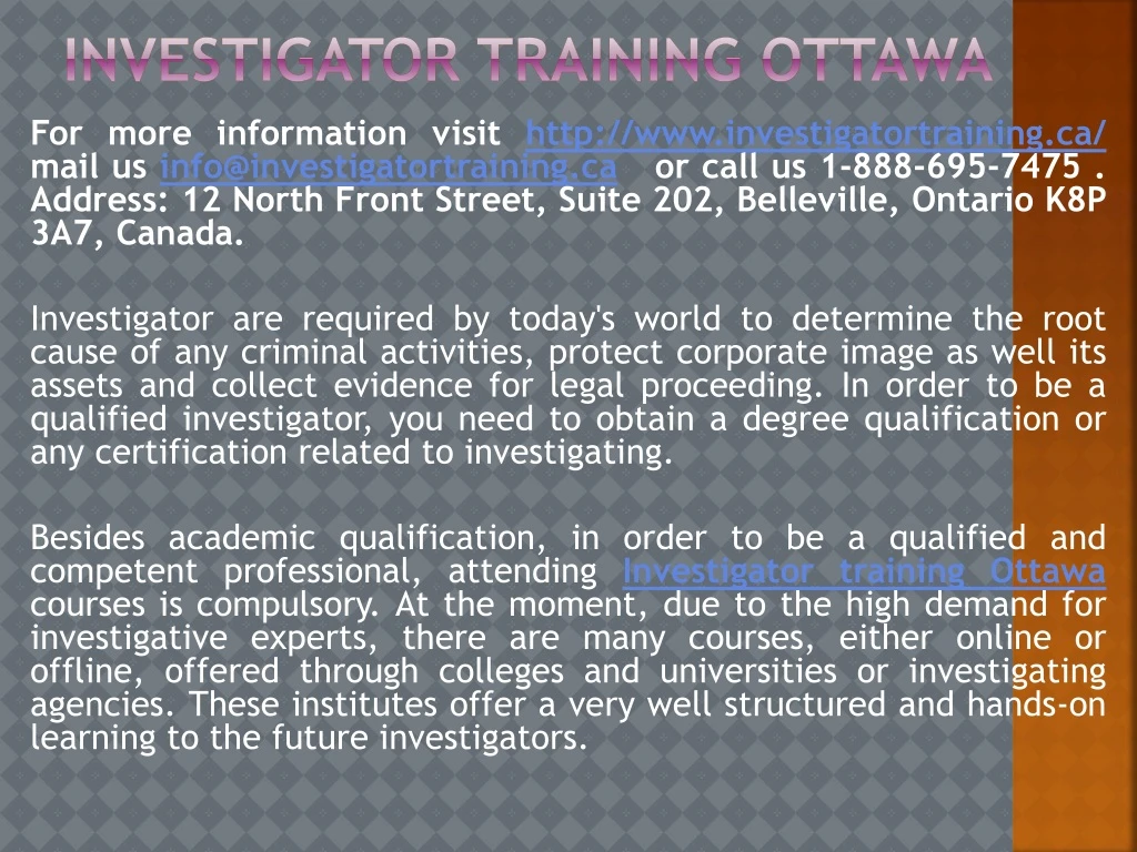 investigator training ottawa
