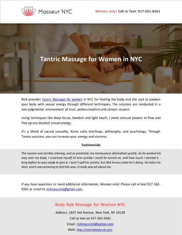 Tantric Massage for Women in NYC