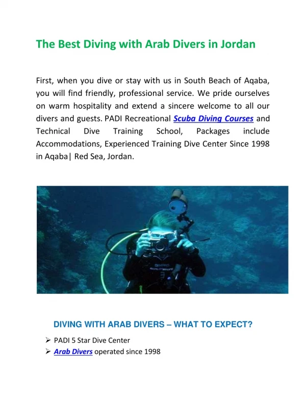 Learn Diving Courses in Aqaba from the Skilled Guide at Arab Divers
