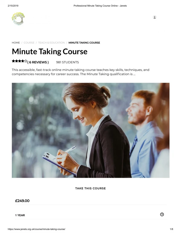 Professional Minute Taking Course Online - Janets