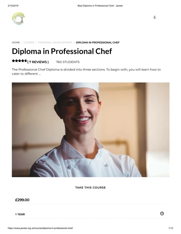 Best Diploma in Professional Chef - Janets