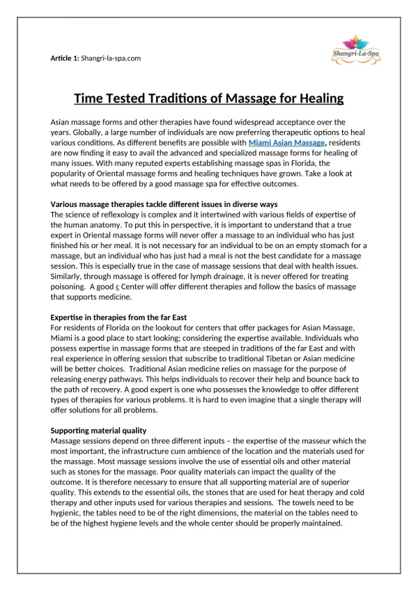 Time Tested Traditions of Massage for Healing