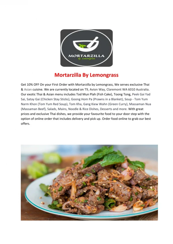 Mortarzilla By Lemongrass-Claremont - Order Food Online