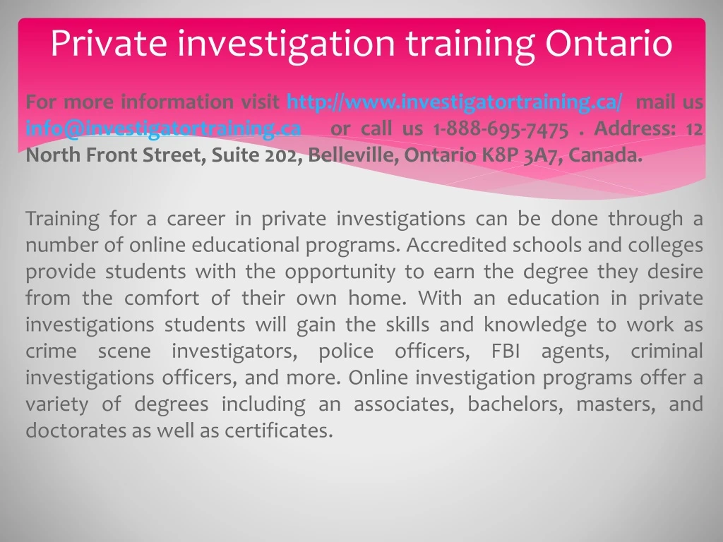 private investigation training ontario
