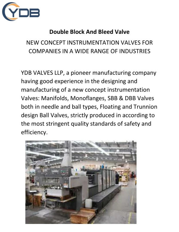 Double Block and Bleed Valve - ydbvalves