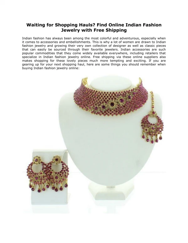 Waiting for Shopping Hauls? Find Online Indian Fashion Jewelry with Free Shipping