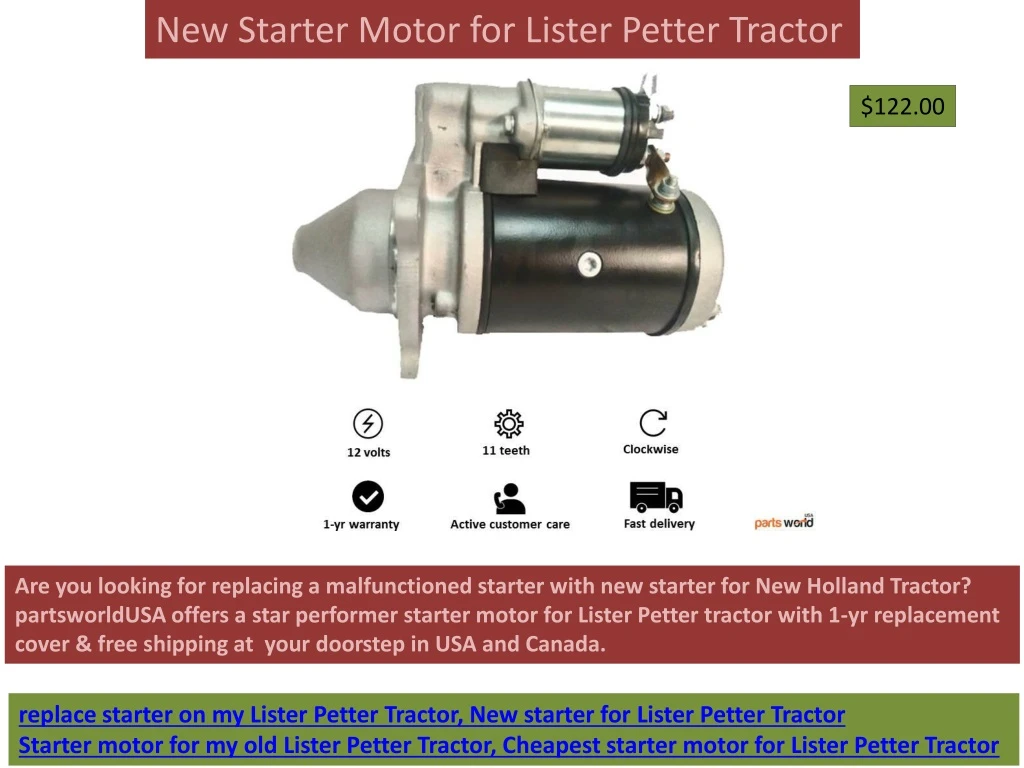 new starter motor for lister petter tractor
