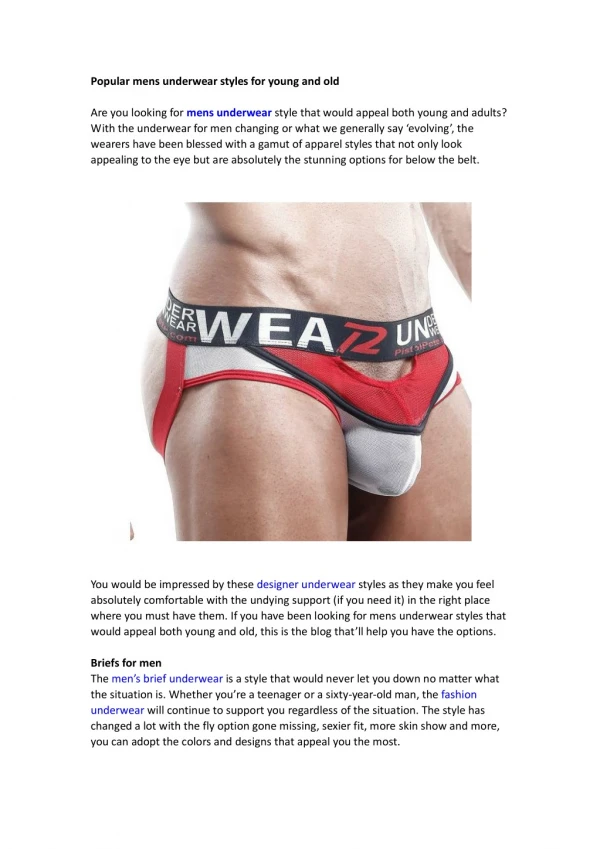 Popular men's underwear styles for young and old