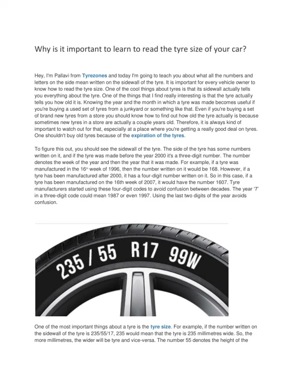 Why is it important to learn to read the tyre size of your car?