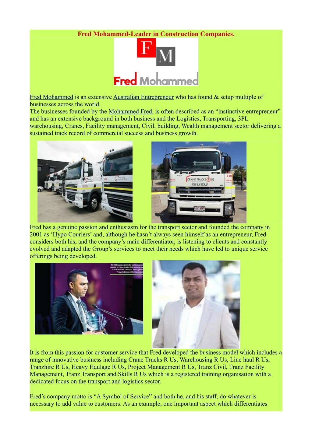 fred mohammed leader in construction companies