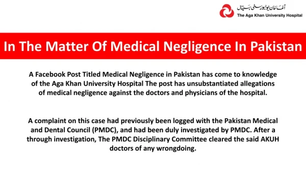 In The Matter Of Medical Negligence In Pakistan