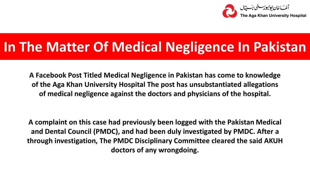 in the matter of medical negligence in pakistan