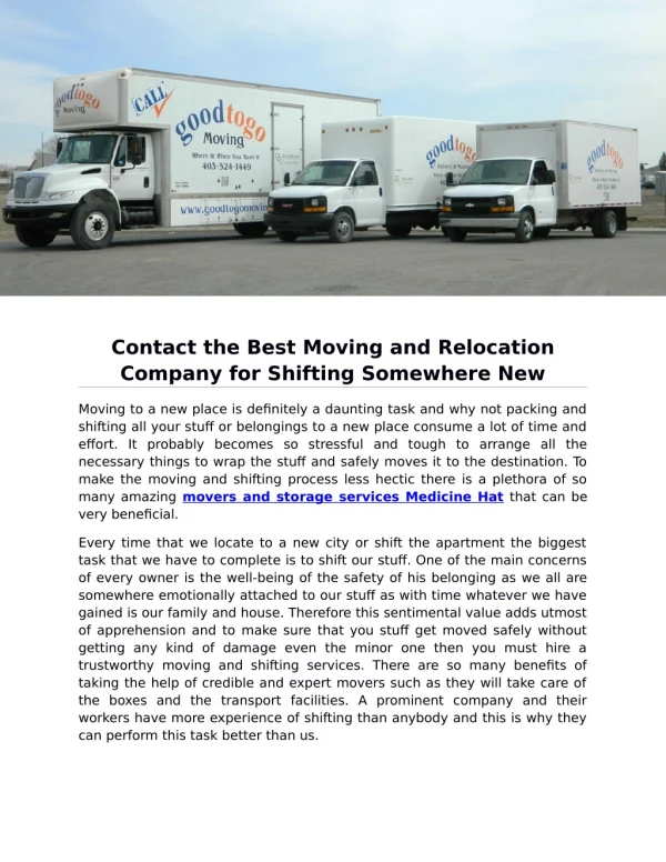 Contact the Best Moving and Relocation Company for Shifting Somewhere New