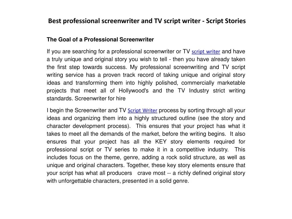 best professional screenwriter and tv script