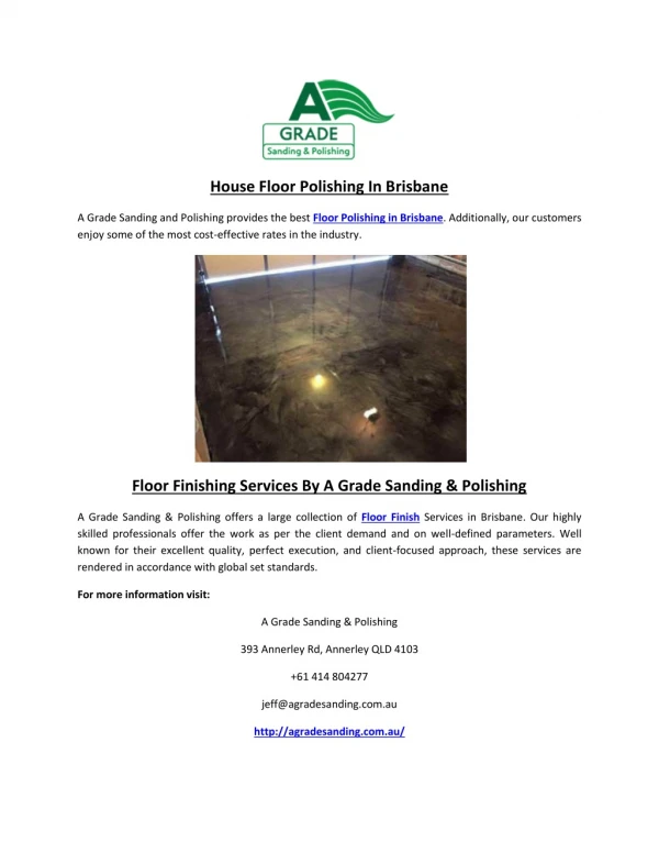 Floor Finishing Services By A Grade Sanding & Polishing