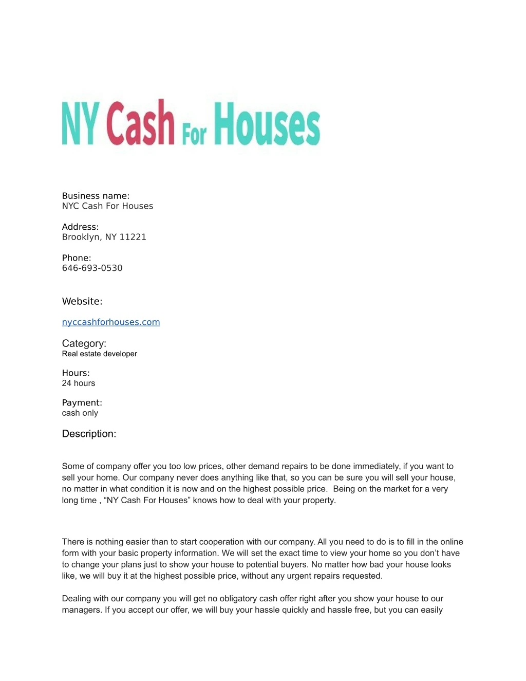 business name nyc cash for houses
