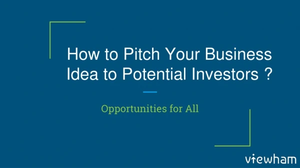 How to Pitch Your Business Idea to Potential Investors ?