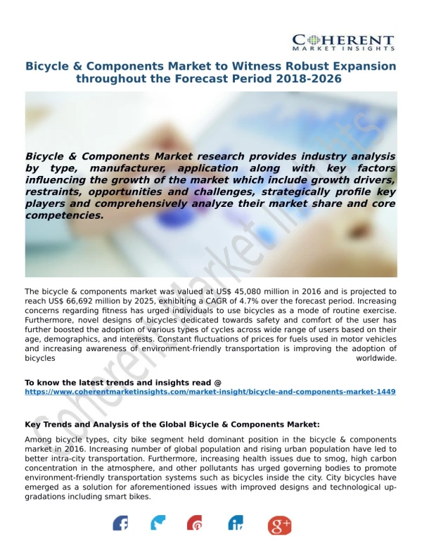 Bicycle & Components Market to Witness Robust Expansion throughout the Forecast Period 2018-2026