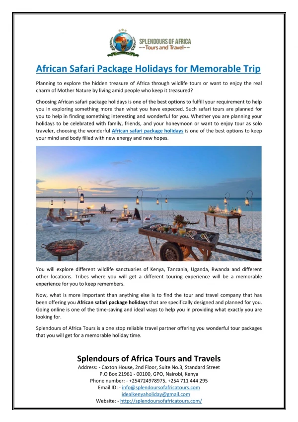 African Safari Package Holidays for Memorable Trip