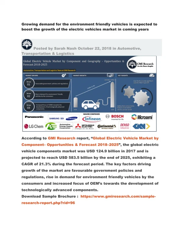 Electric Vehicle Market : Global Opportunities & Forecast 2018-2025