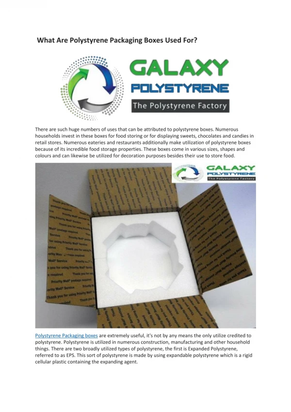 Polystyrene packaging boxes