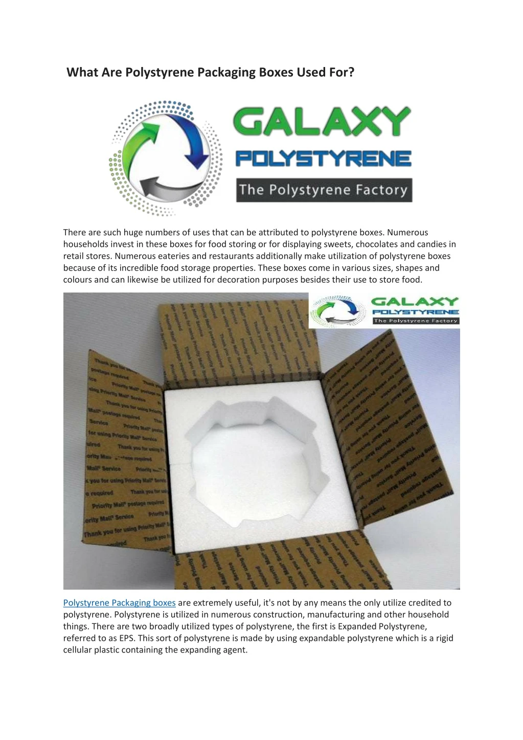what are polystyrene packaging boxes used for