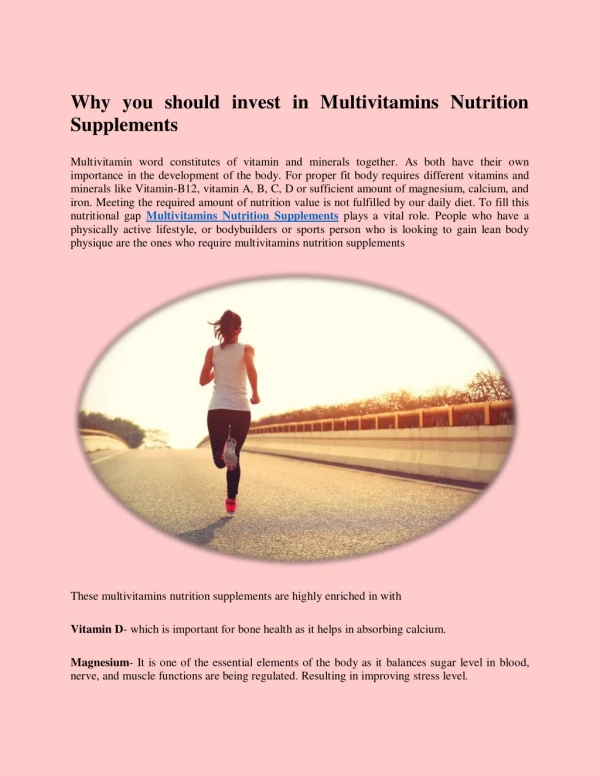 Why you should invest in Multivitamins Nutrition Supplements