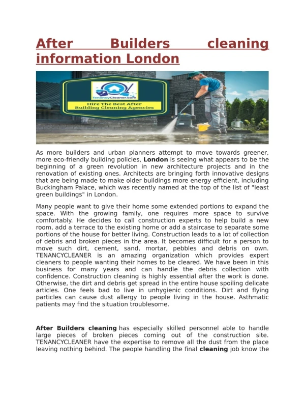 After Builders cleaning information London