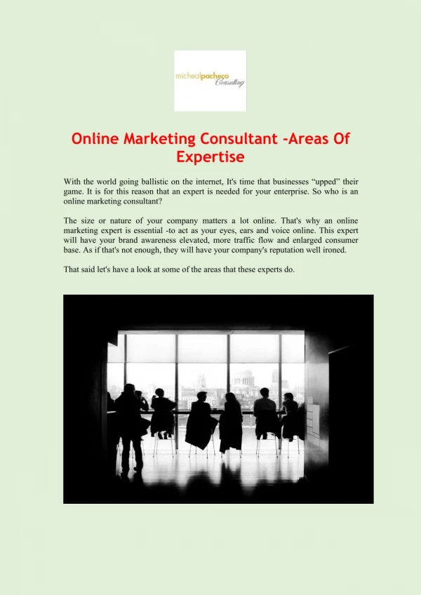 Online Marketing Consultant -Areas Of Expertise