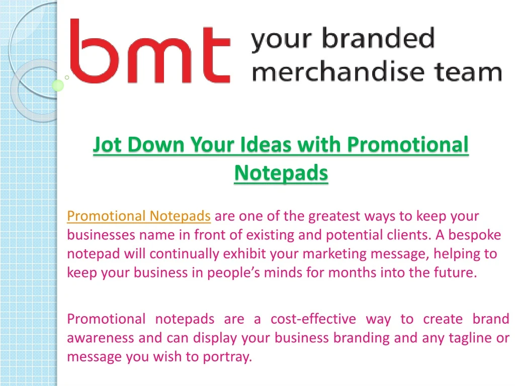 jot down your ideas with promotional notepads