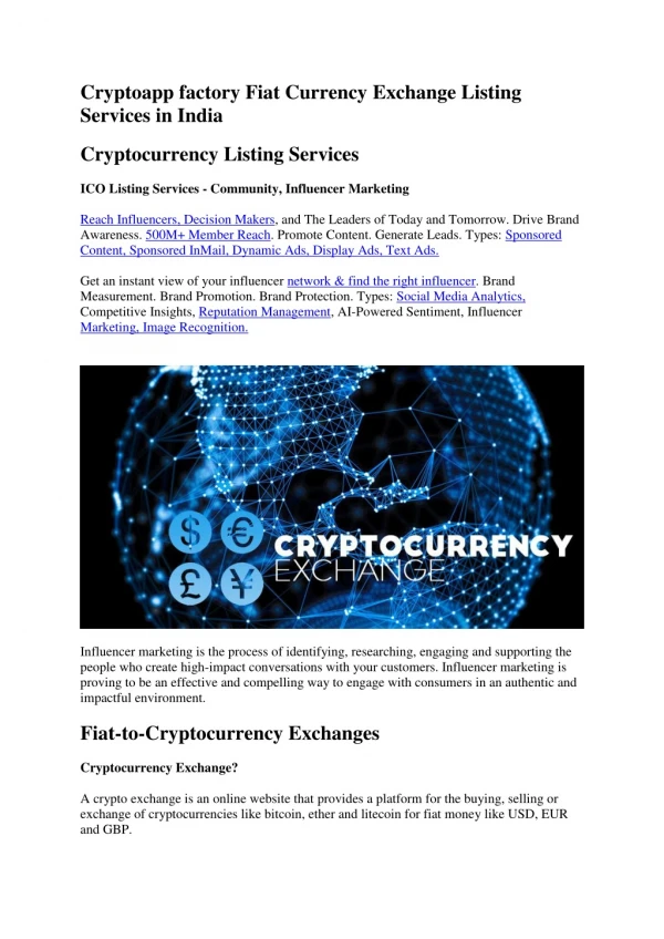 Cryptoapp factory Fiat Currency Exchange Listing Services in India