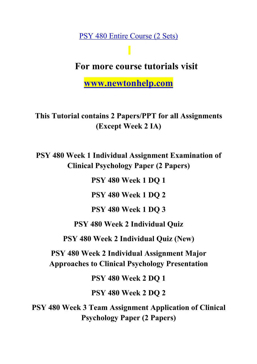 psy 480 entire course 2 sets
